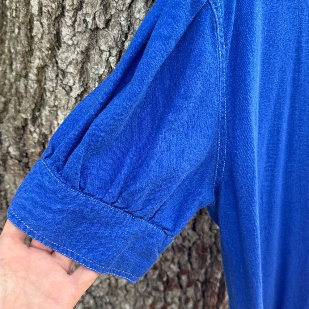 Who What Wear Blue 55% linen 45% cotton puff sleeve midi dress.2 pockets.Size XL